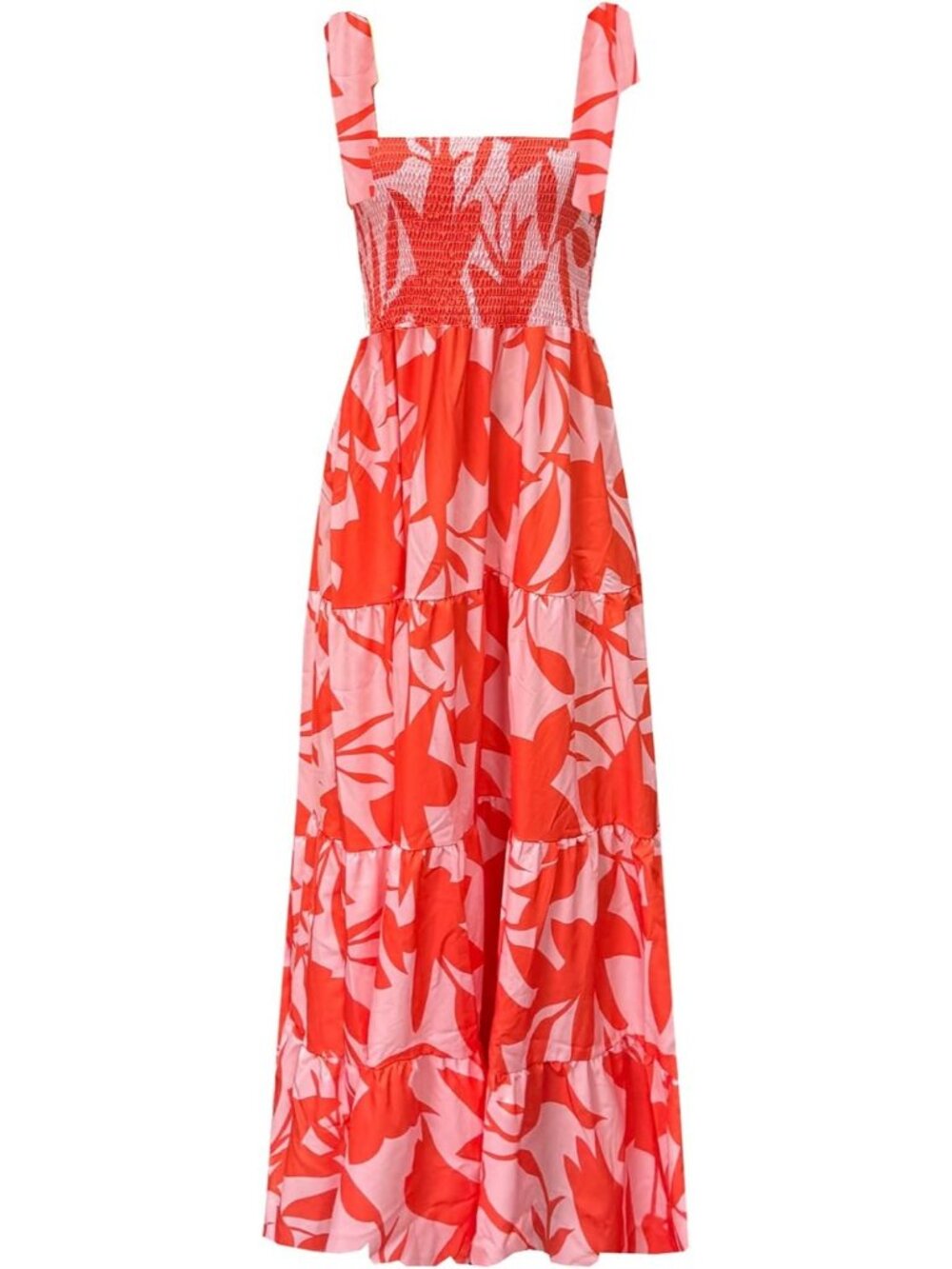 Women's Orange Floral Sleeveless Square Neck Ruffle Flowy Imported Maxi Dress